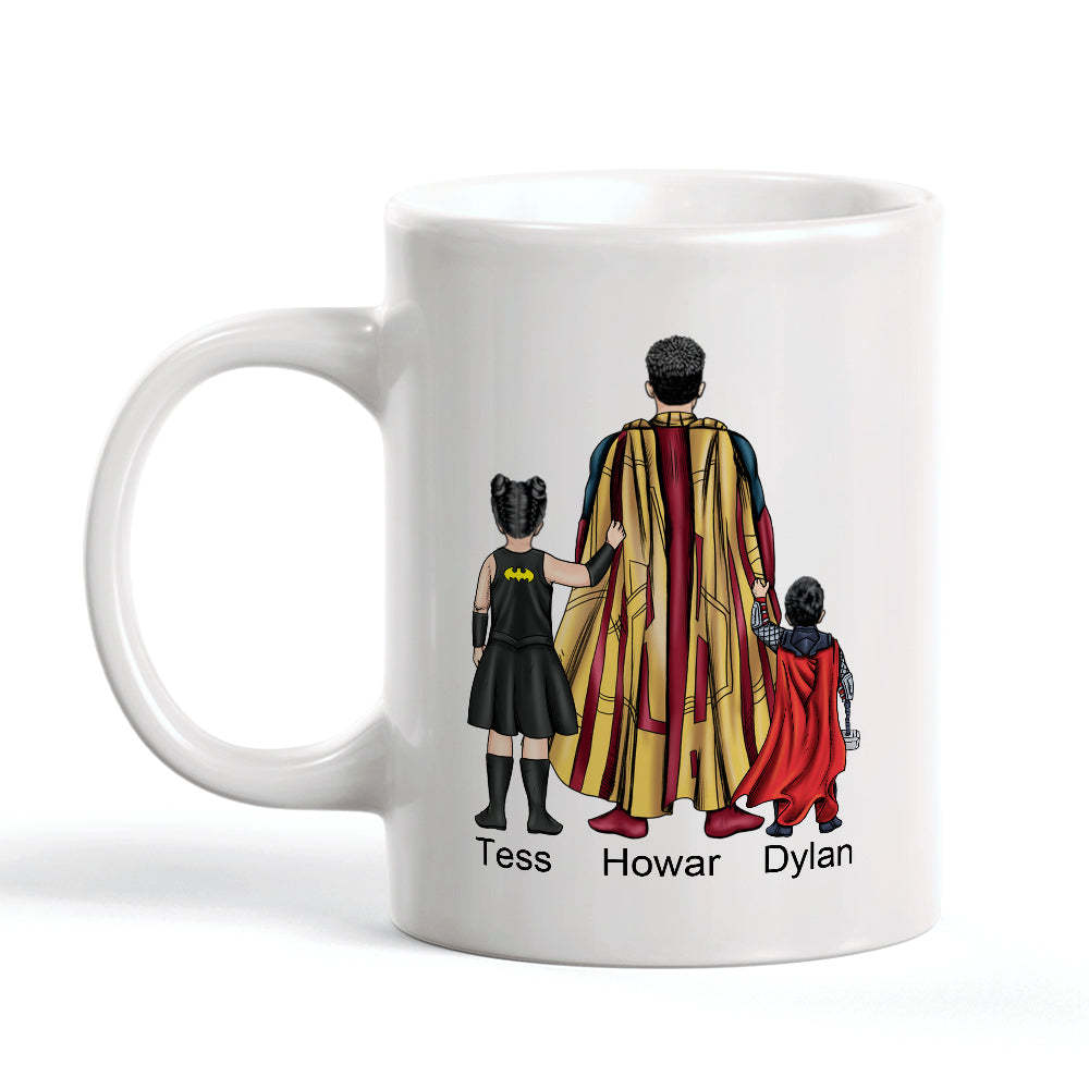 Best Dad Ever Mug Custom Father and Kids Costume Personalised Hairstyle and Name Coffee Mug