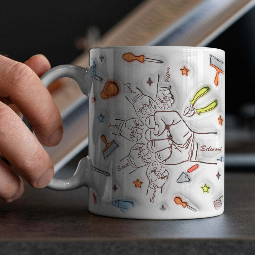 Personalized Names Custom 1-6 Kids 3D Inflated Effect Printed Mug Gift for Father Grandpa