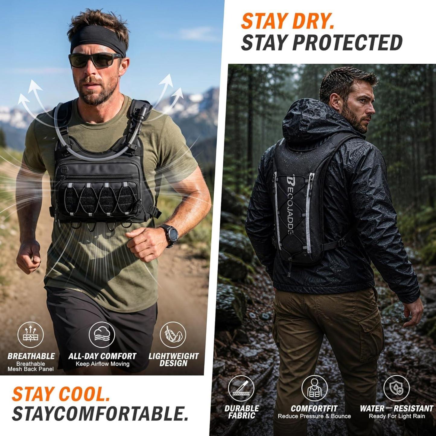 Running Vest for Men with 2L Water Bladder Tactical Hydration Backpack Adjustable Lightweight Chest Pack for Marathon Hunting Cycling
