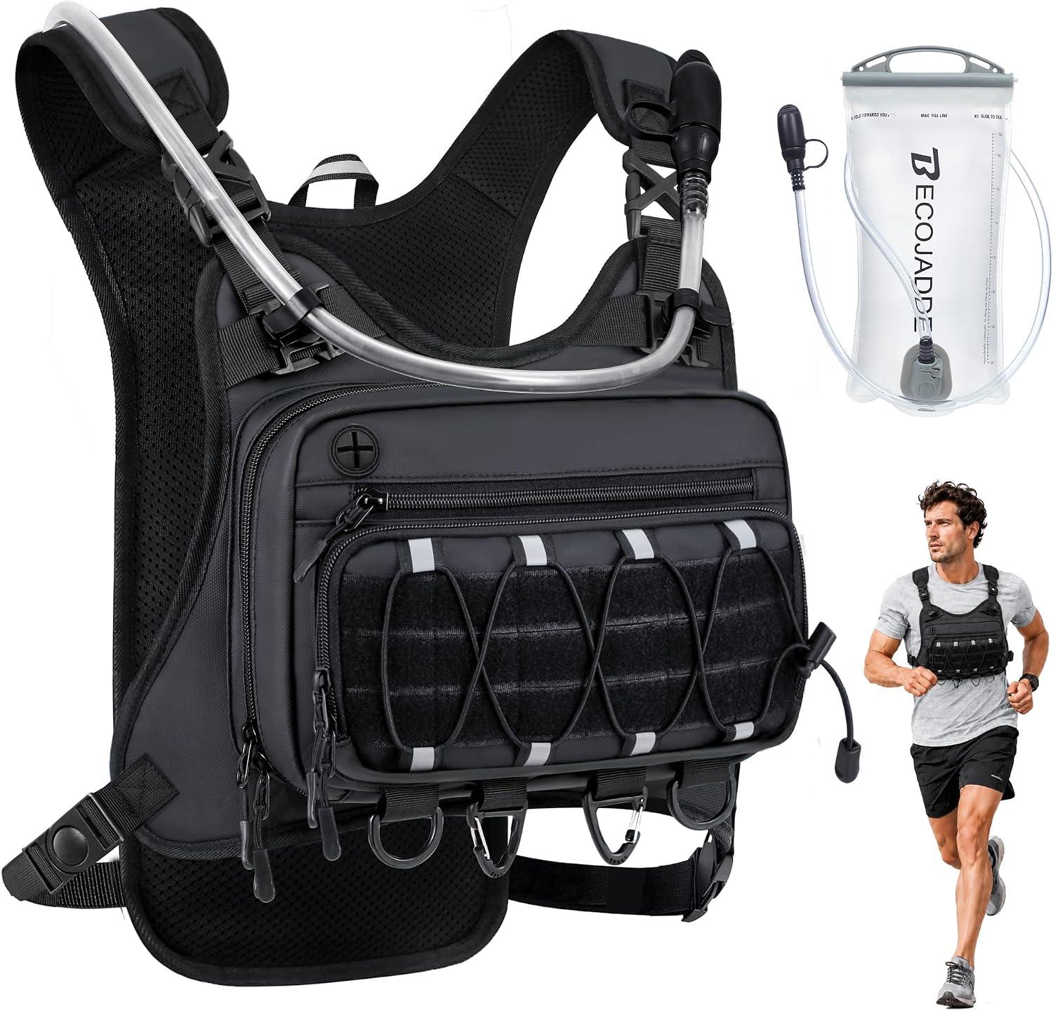Running Vest for Men with 2L Water Bladder Tactical Hydration Backpack Adjustable Lightweight Chest Pack for Marathon Hunting Cycling