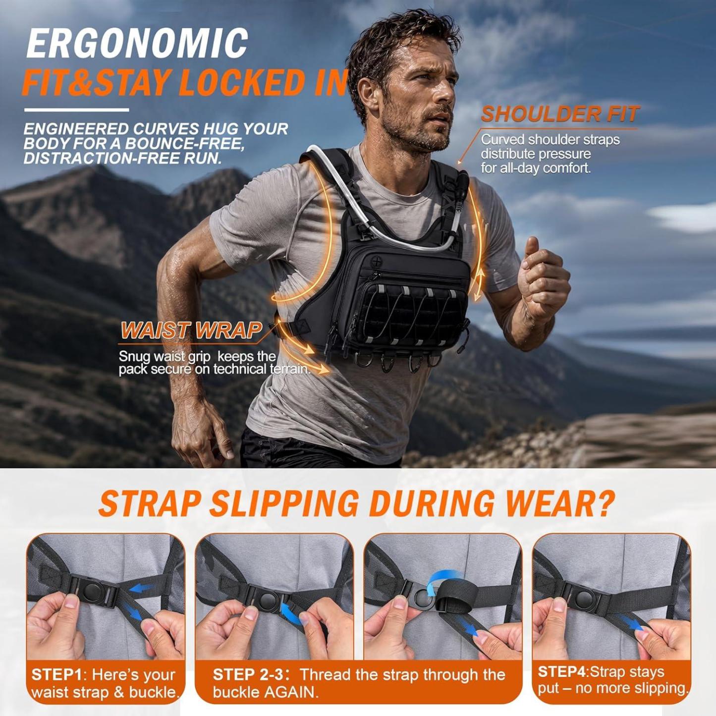 Running Vest for Men with 2L Water Bladder Tactical Hydration Backpack Adjustable Lightweight Chest Pack for Marathon Hunting Cycling