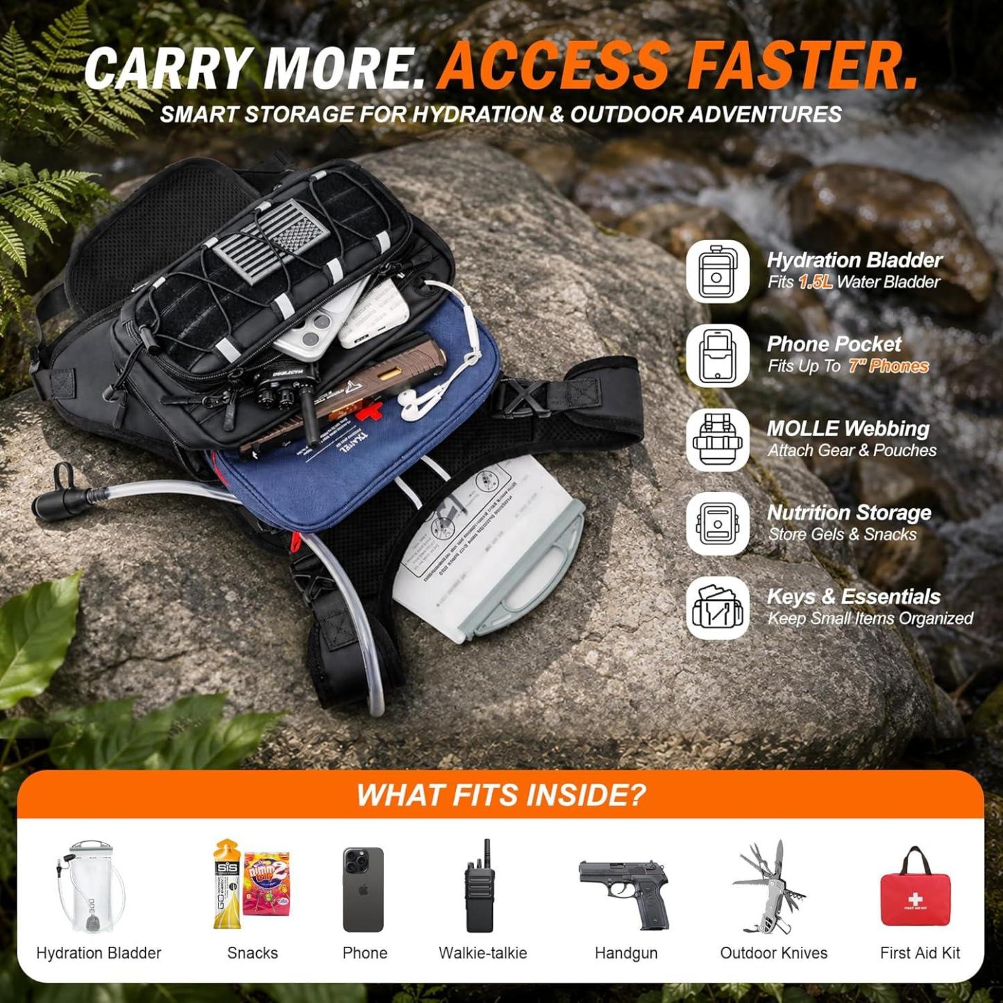 Running Vest for Men with 2L Water Bladder Tactical Hydration Backpack Adjustable Lightweight Chest Pack for Marathon Hunting Cycling