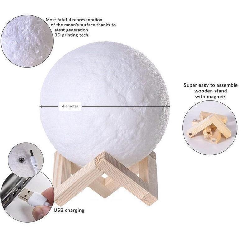 Custom 3D Printing Photo Moon Lamp With Your Text - Touch Two Colors(10cm-20cm) - MyPhotoWalletAU