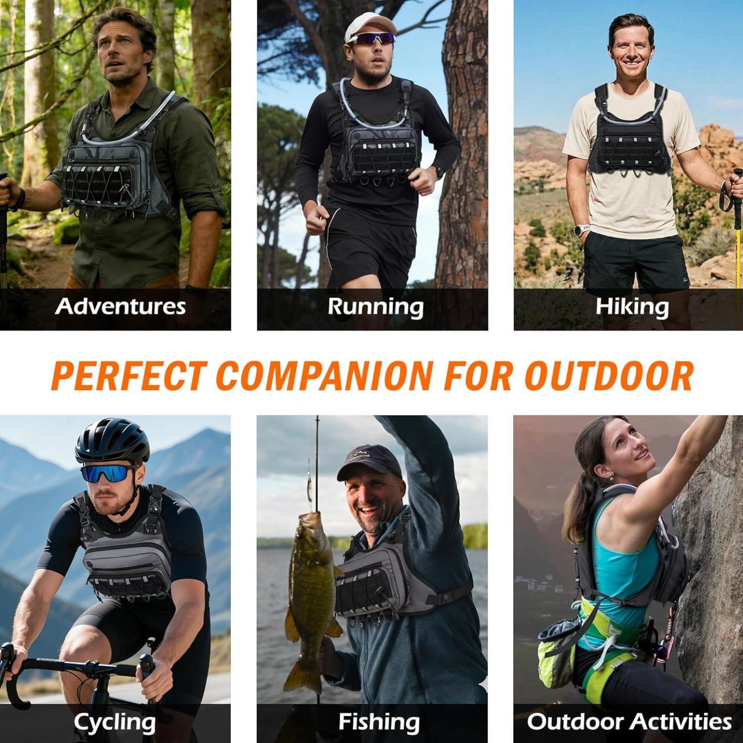 Running Vest for Men with 2L Water Bladder Tactical Hydration Backpack Adjustable Lightweight Chest Pack for Marathon Hunting Cycling
