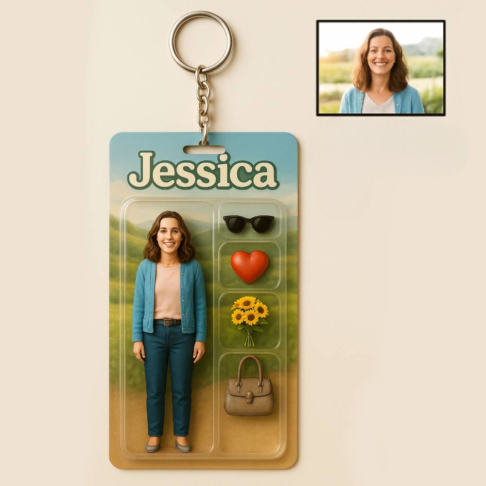 3D Effect Action Figure Pack Packaging Toy Box Style Art Gift Personalised Acrylic Keychain Gift for Mom