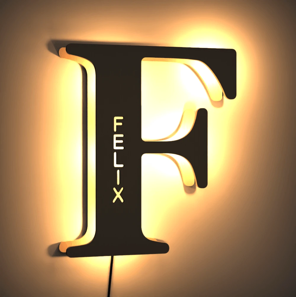 Custom Woodcut Alphabet Wall Light Night Light - MyPhotoWalletAU