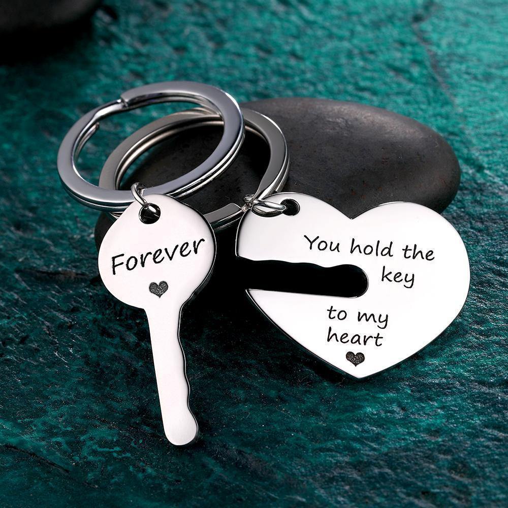 Custom Engraved Couple Keychain Set - Hold The Key To My Heart - MyPhotoWalletAU