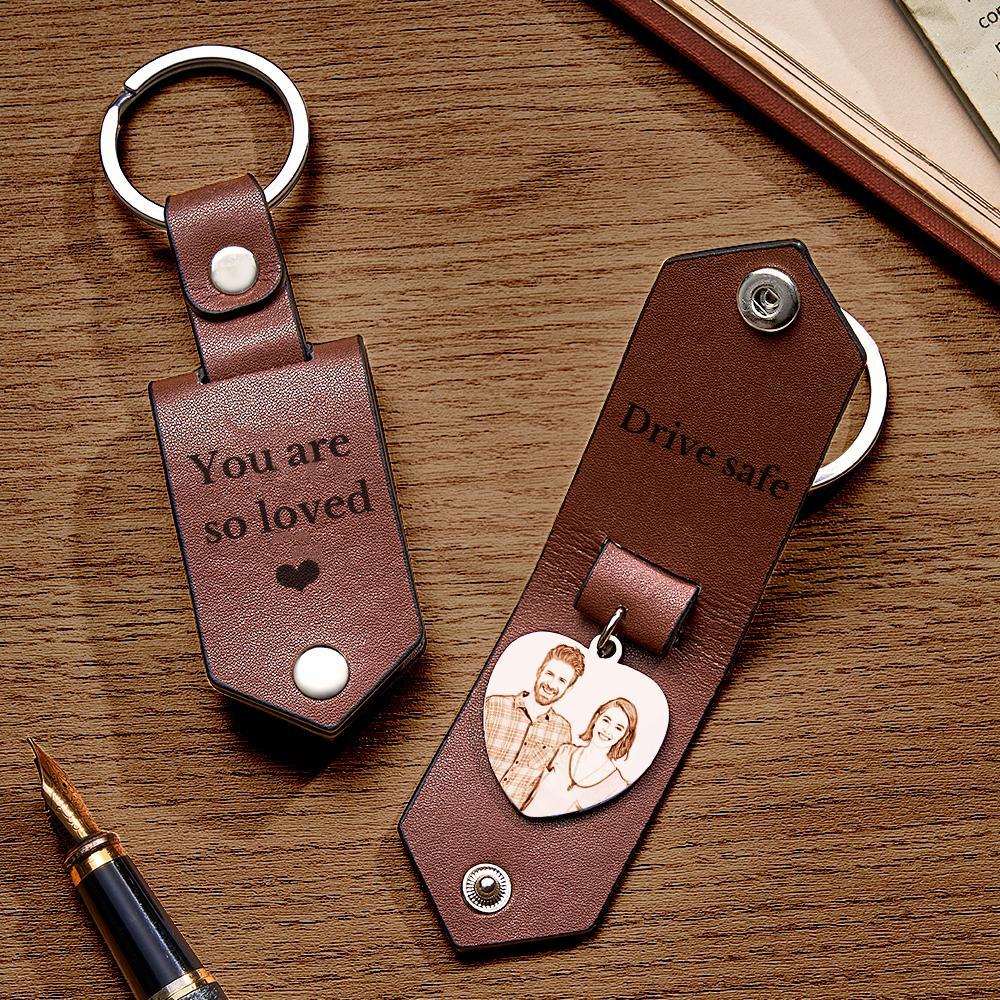 Custom Heart Shaped Photo Leather Keychain With Text Annivesary Gifts For Men - myphotowalletau