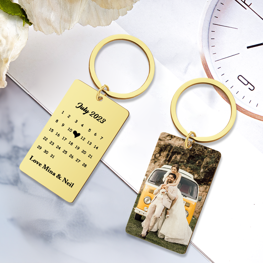 Anniversary Gift Custom Photo Keychain Personalized Calendar Keychain Save the Date Calendar Gift - myphotowalletau