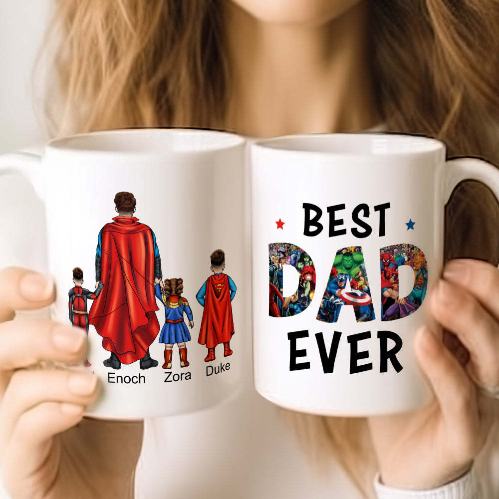 Best Dad Ever Mug Custom Father and Kids Costume Personalised Hairstyle and Name Coffee Mug
