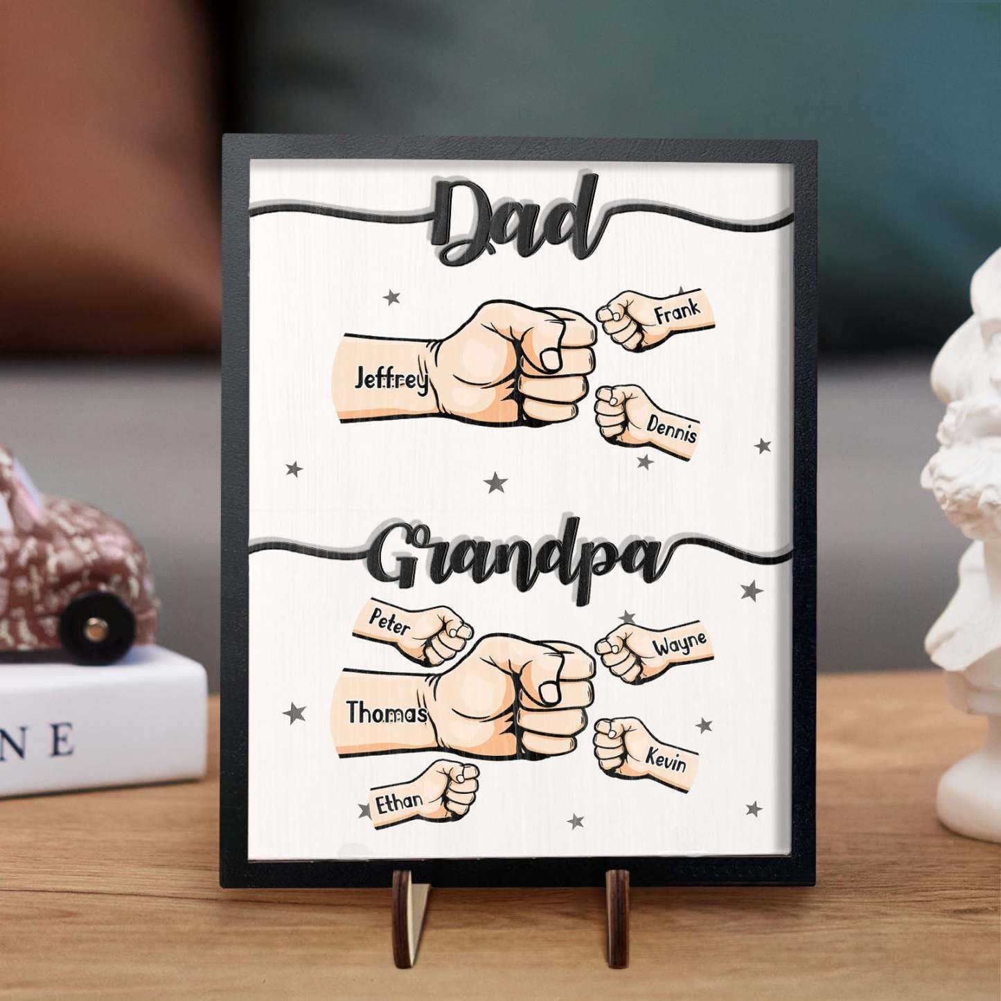 Personalised Names Fists Bump Dad Grandpa Wooden Plaque Father's Day Gift