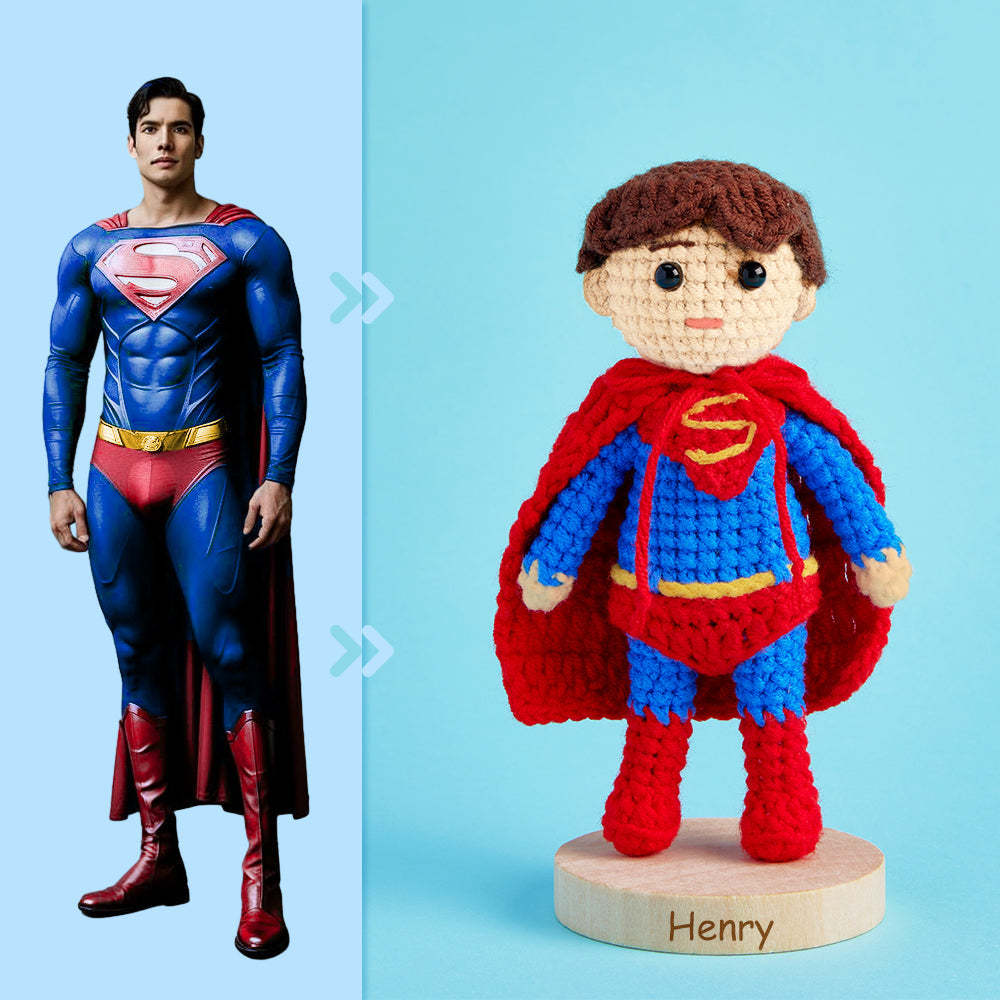 Full Body Customizable 1 Person Custom Crochet Doll Personalized Gifts Handwoven Mini Dolls - Superman - myphotowalletau