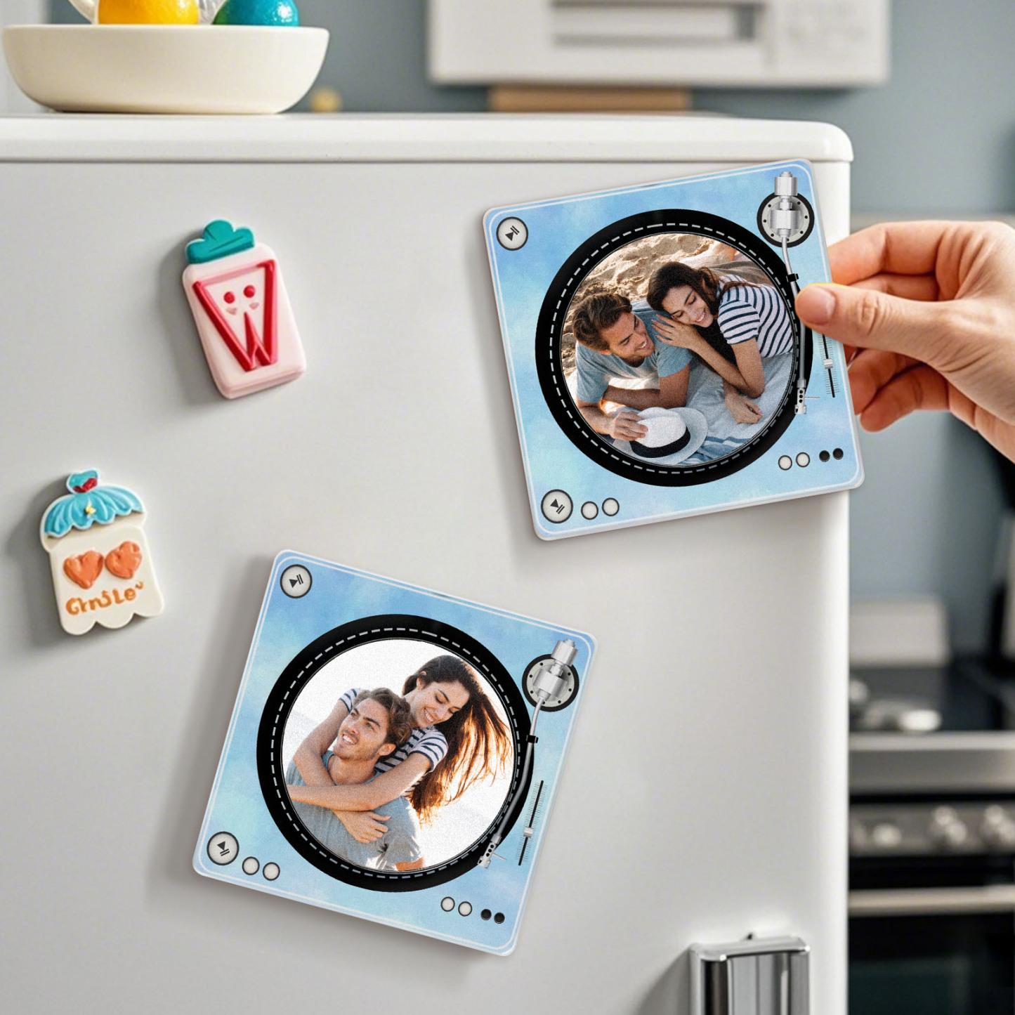 Custom Rotating Double Layer Acrylic NFC Gradient Color Fridge Magnets With Photos And Songs Magnetic Fridge Magnets -