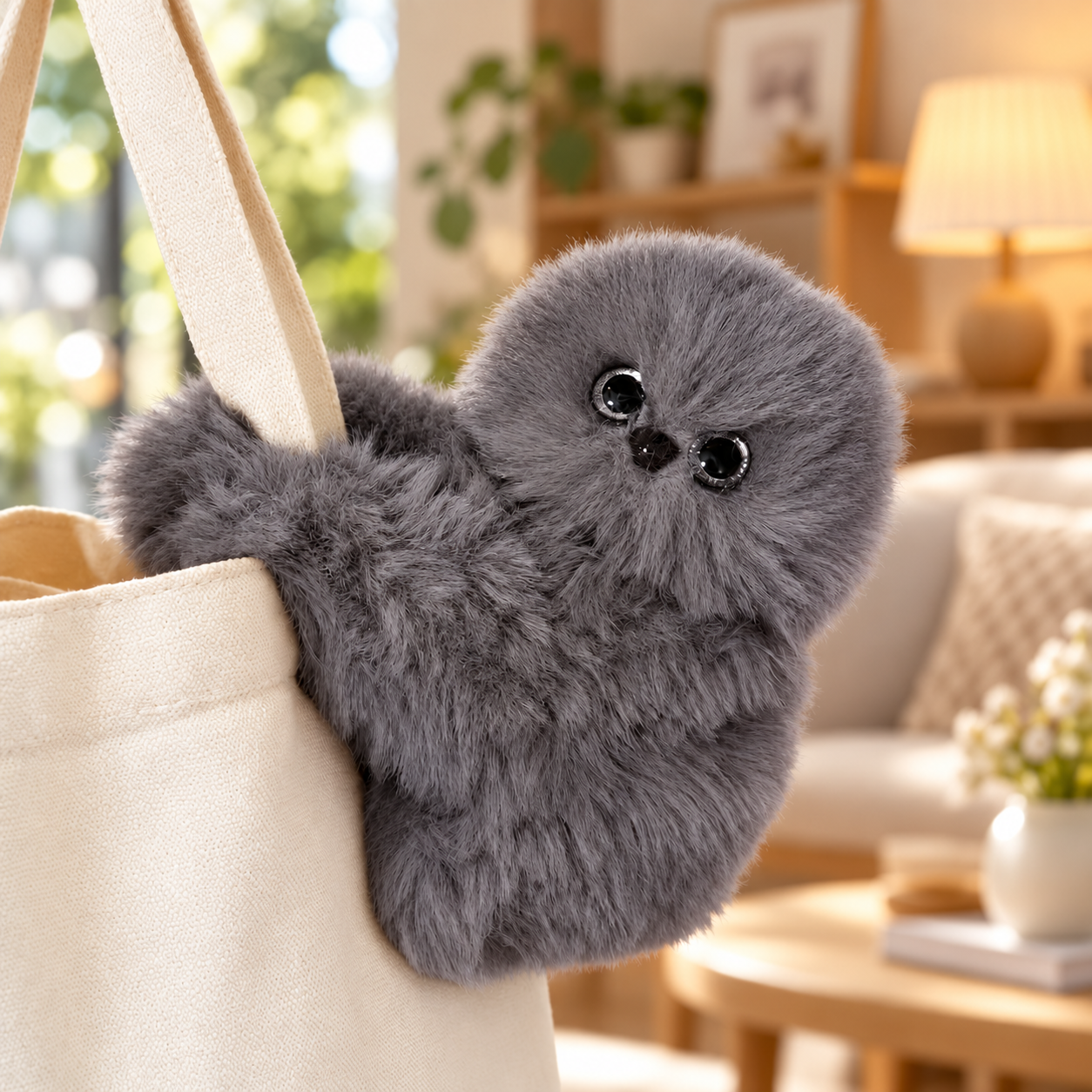 Interactive Head-Shaking Plush Owl Bag Charm - Talking & Musical Fluffy Bag Pendant | Holiday Gift Idea - 