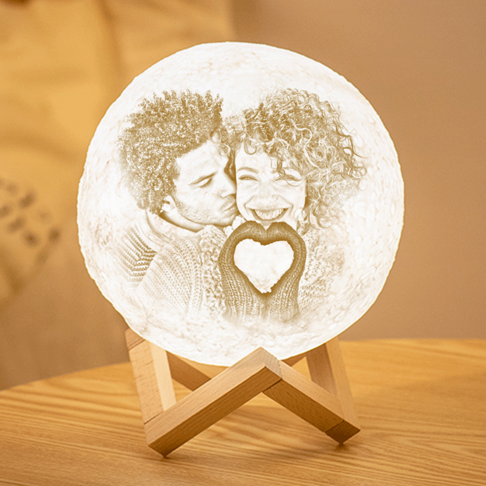 Custom 3D Printing Photo Moon Lamp With Your Text - Touch Two Colors(10cm-20cm) - MyPhotoWalletAU
