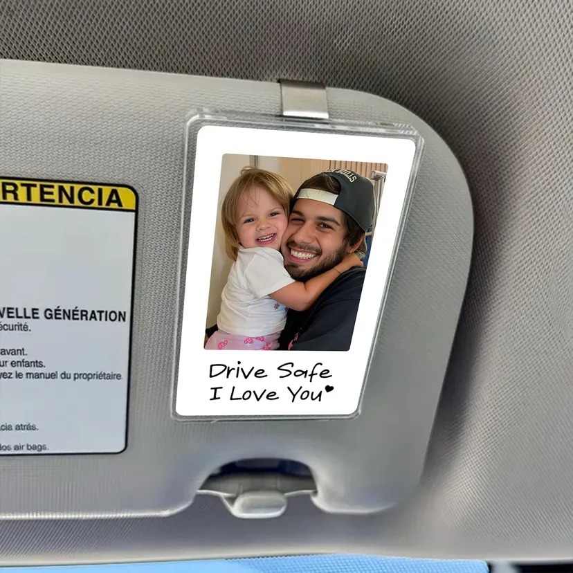 Father's Day Gifts - Drive safe I Love You - Photo Car Visor Clip, Personalized Photo Car Decoration, Polaroid Photo for Car, Gifts for dad, Presents for fathers, Gifts for your father, Gift items for dad, Gift for him - Personalized Photo Car Visor Clip