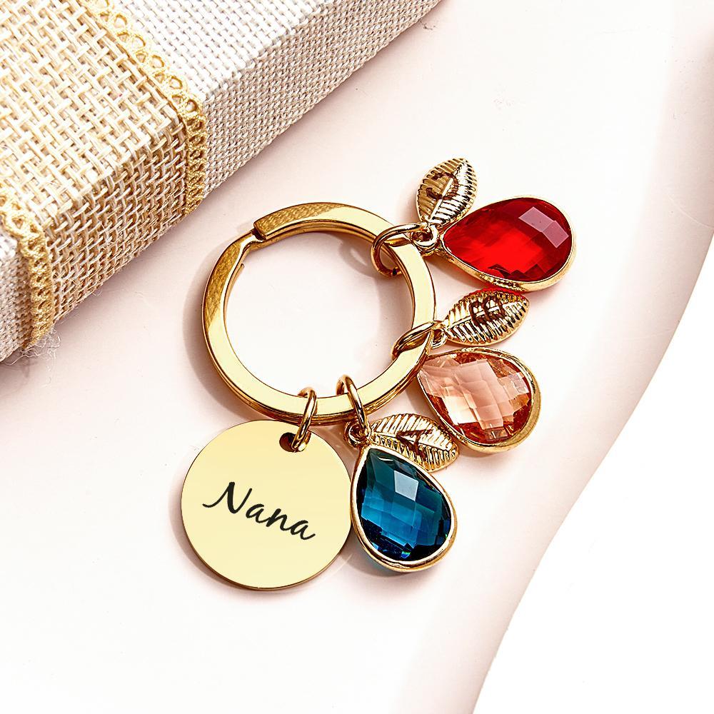 Custom Engraved Birthstone Keychain Leaf Delicate Gifts - myphotowalletau