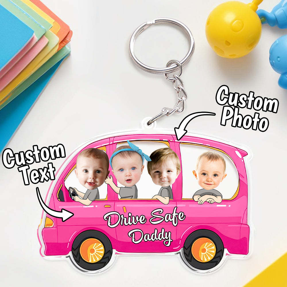 Christmas Gifts for Father Drive Safe Keyring Custom Face Acrylic Keychain Drive Safe Daddy Multi Kids