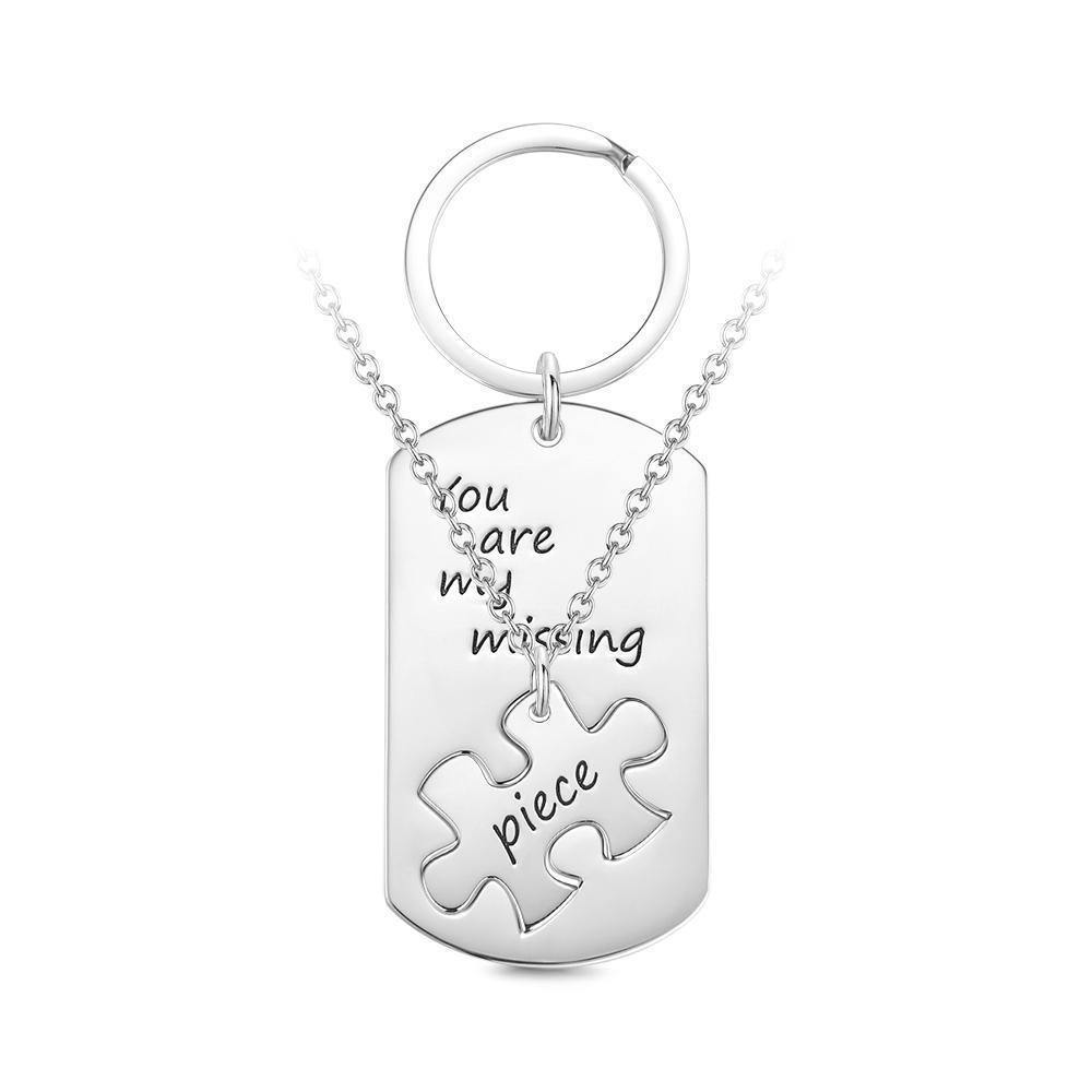 Custom Engraved Couple Keychain and Necklace Set - Puzzle Dog Tag - MyPhotoWalletAU