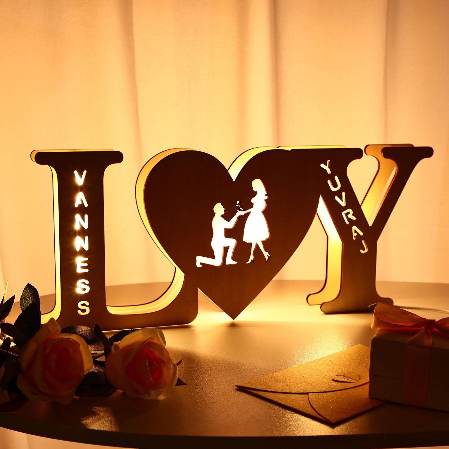 Custom Lamp Engraved Wood Nightlight Personalized Letter Lamp - MyPhotoWalletAU