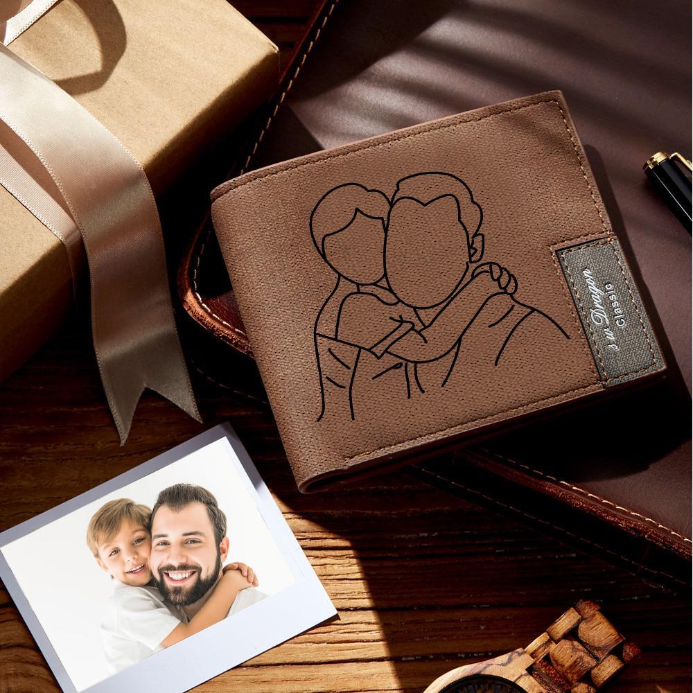 Custom Photo Wallet Line Drawing Photo Wallet Engraved Wallet Men's Wallet Best Dad Gift - myphotowalletau