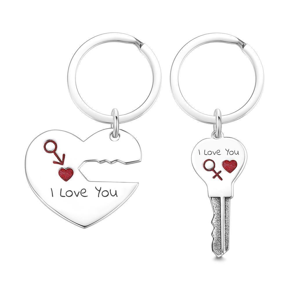 Custom Engraved Heart Lock and Key Couple Keychain Set - MyPhotoWalletAU