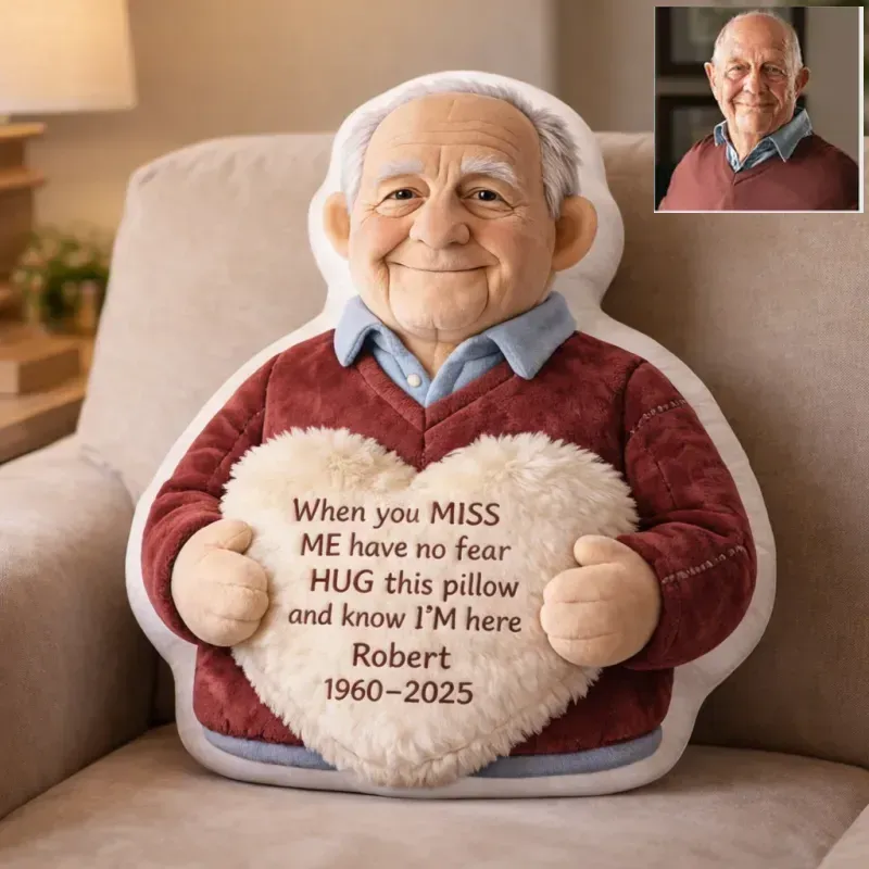 Personalized 3D Effect Memorial Hug Pillow – Custom Photo Pillow with Heart Message, Sympathy Gift for Loss & Remembrance