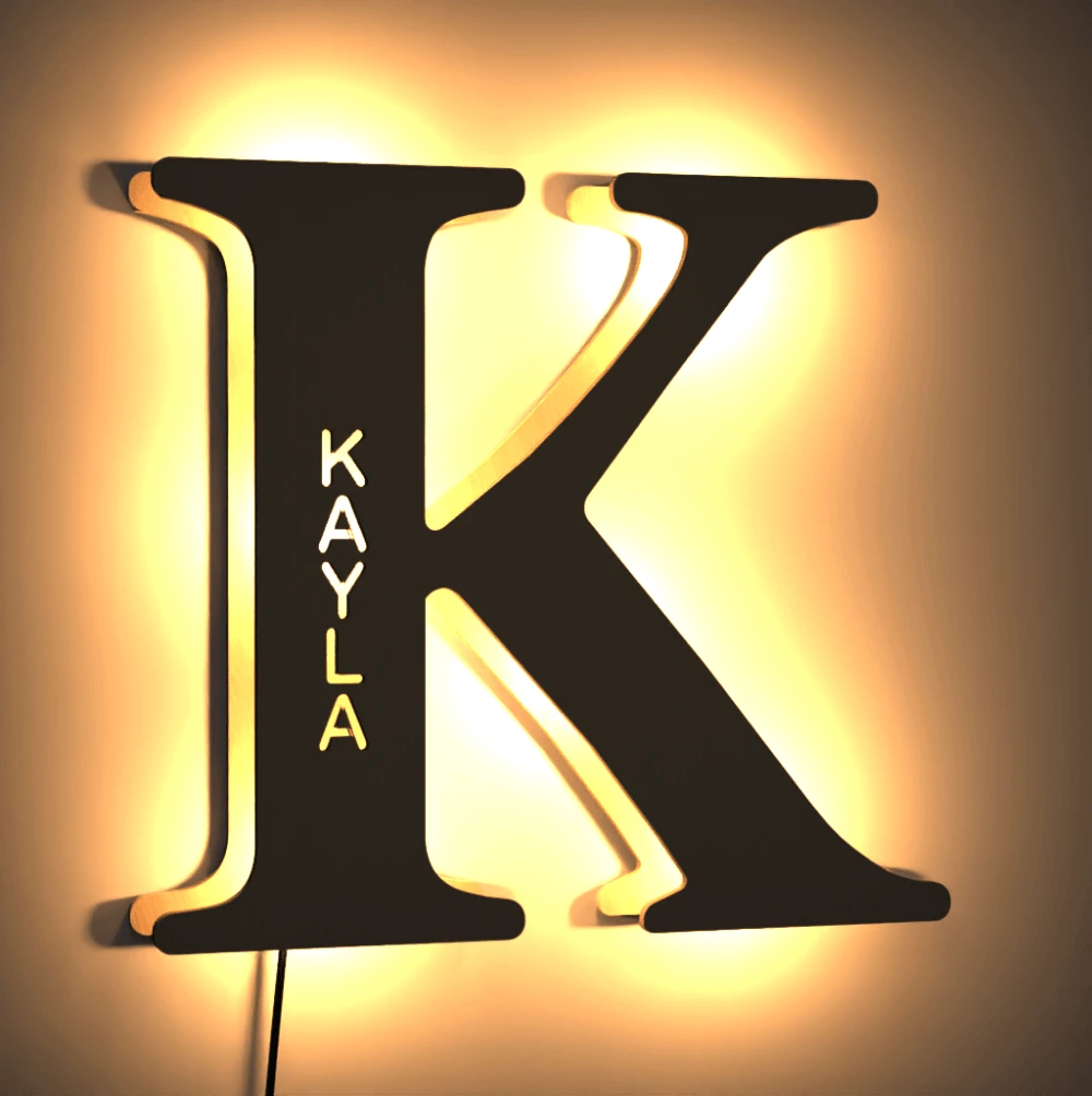 Custom Woodcut Alphabet Wall Light Night Light - MyPhotoWalletAU