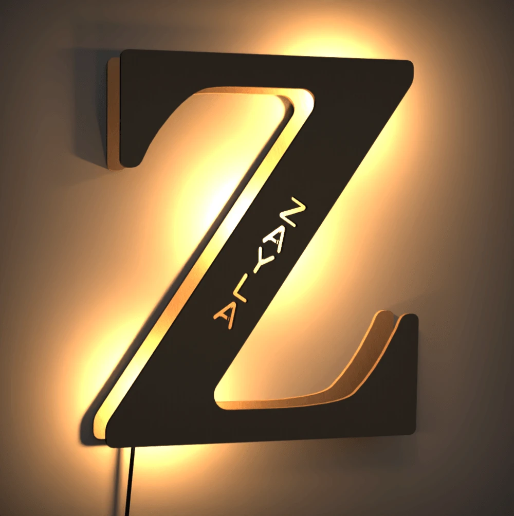 Custom Woodcut Alphabet Wall Light Night Light - MyPhotoWalletAU