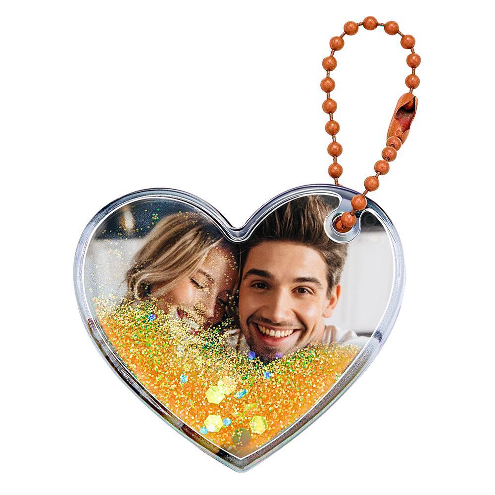 Custom Photo Keychain Heart Shape with Quicksand Gifts for Her - myphotowalletau