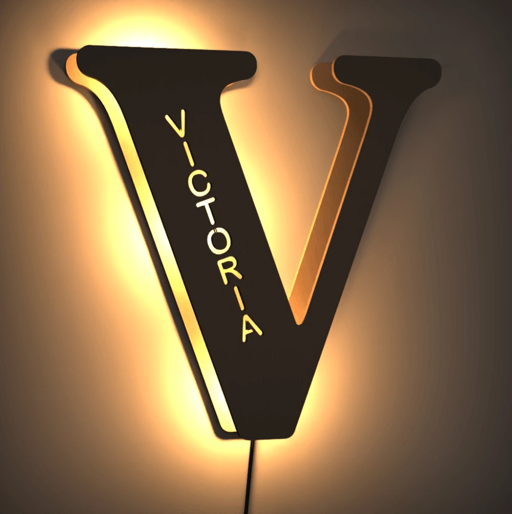 Custom Woodcut Alphabet Wall Light Night Light - MyPhotoWalletAU