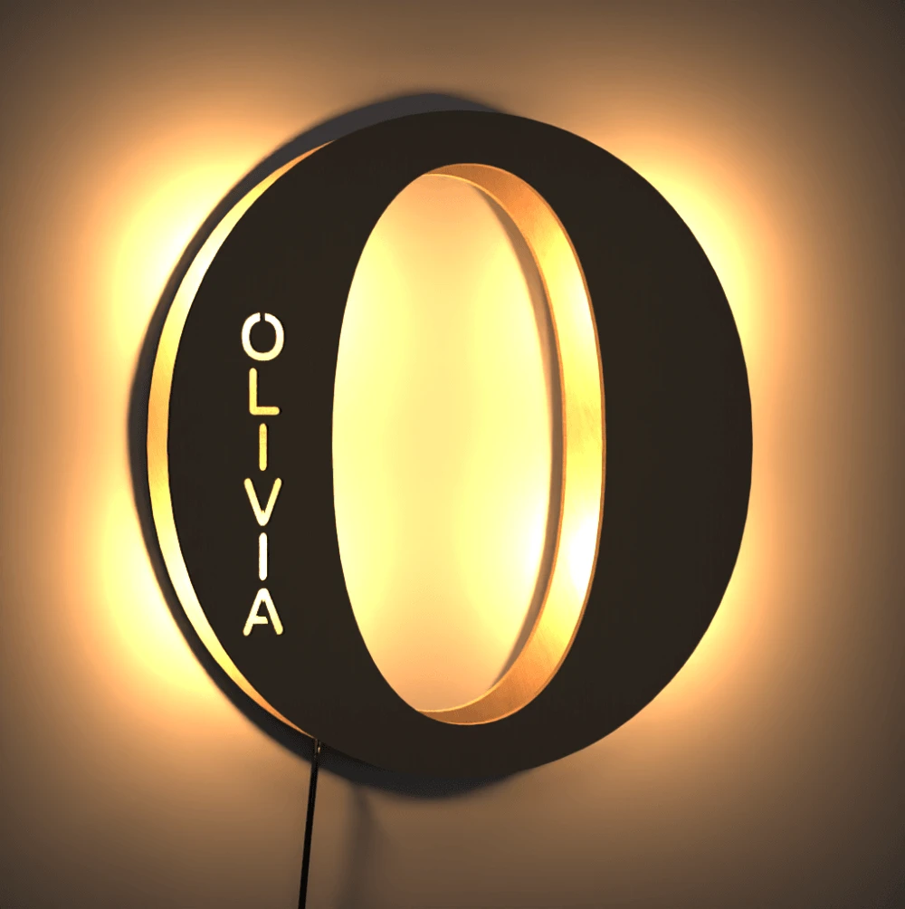 Custom Woodcut Alphabet Wall Light Night Light - MyPhotoWalletAU