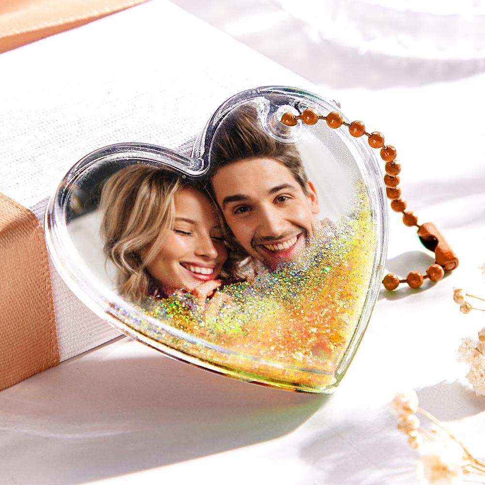 Custom Photo Keychain Heart Shape with Quicksand Gifts for Her - myphotowalletau