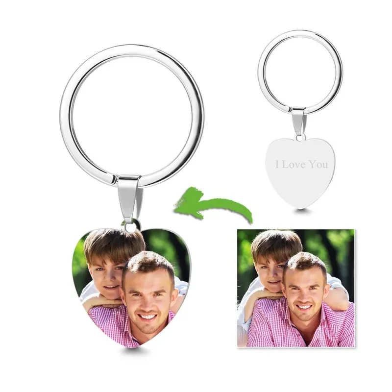 Personalized Photo Heart Shape Keychain With Engraved Stainless Steel - MyPhotoWalletAU