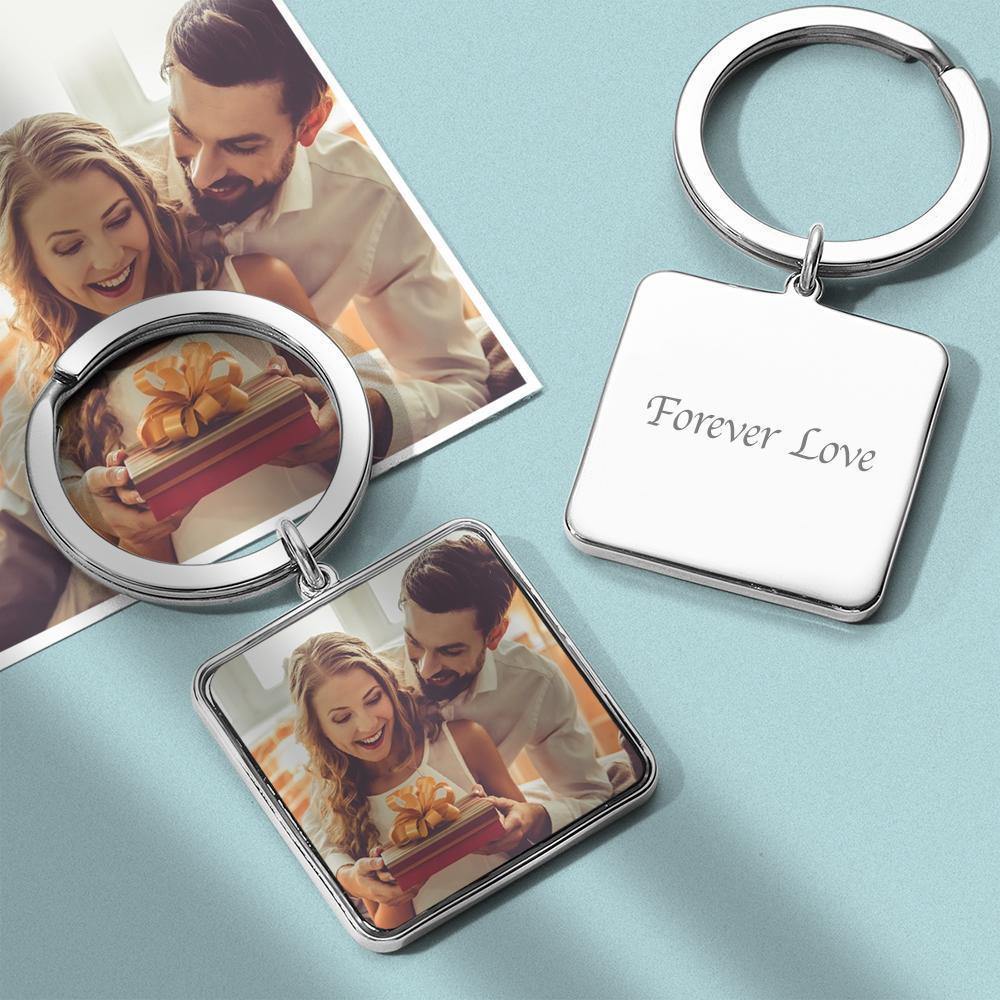 Engraved Square Custom Photo Key Chain Silver - MyPhotoWalletAU