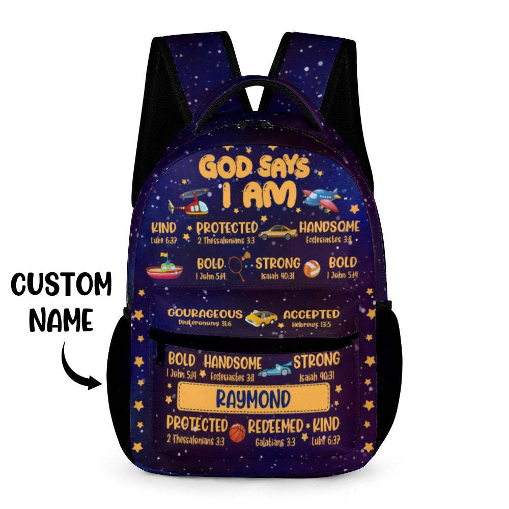 Personalized Back To School Name Backpack for Girls and Boys  God Says I Am - 