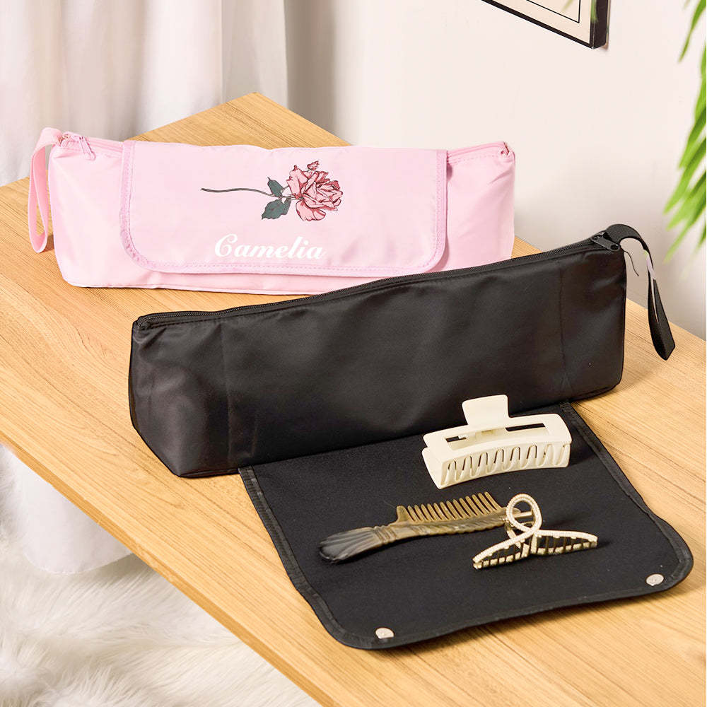 Personalized Birth Flower Heating Rod Storage Bag Waterproof Hairdressing Tool Kit Travel Accessories Gift for Her -