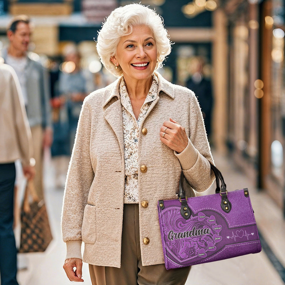 Personalised Leather Bag with Name Retro Large Tote Bag Mother's Day Gifts for Grandma Mom