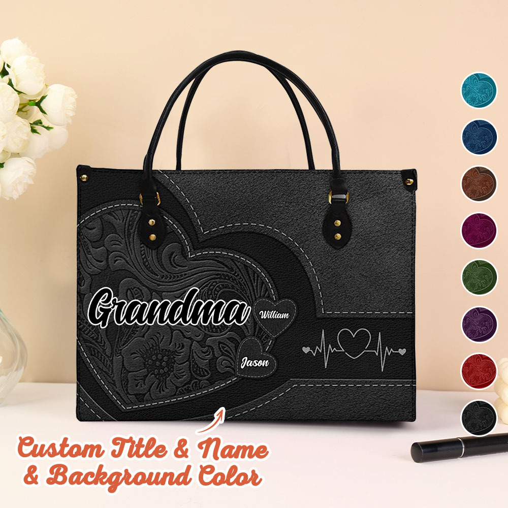 Personalised Leather Bag with Name Retro Large Tote Bag Mother's Day Gifts for Grandma Mom