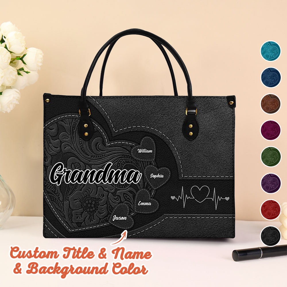 Personalised Leather Bag with Name Retro Large Tote Bag Mother's Day Gifts for Grandma Mom