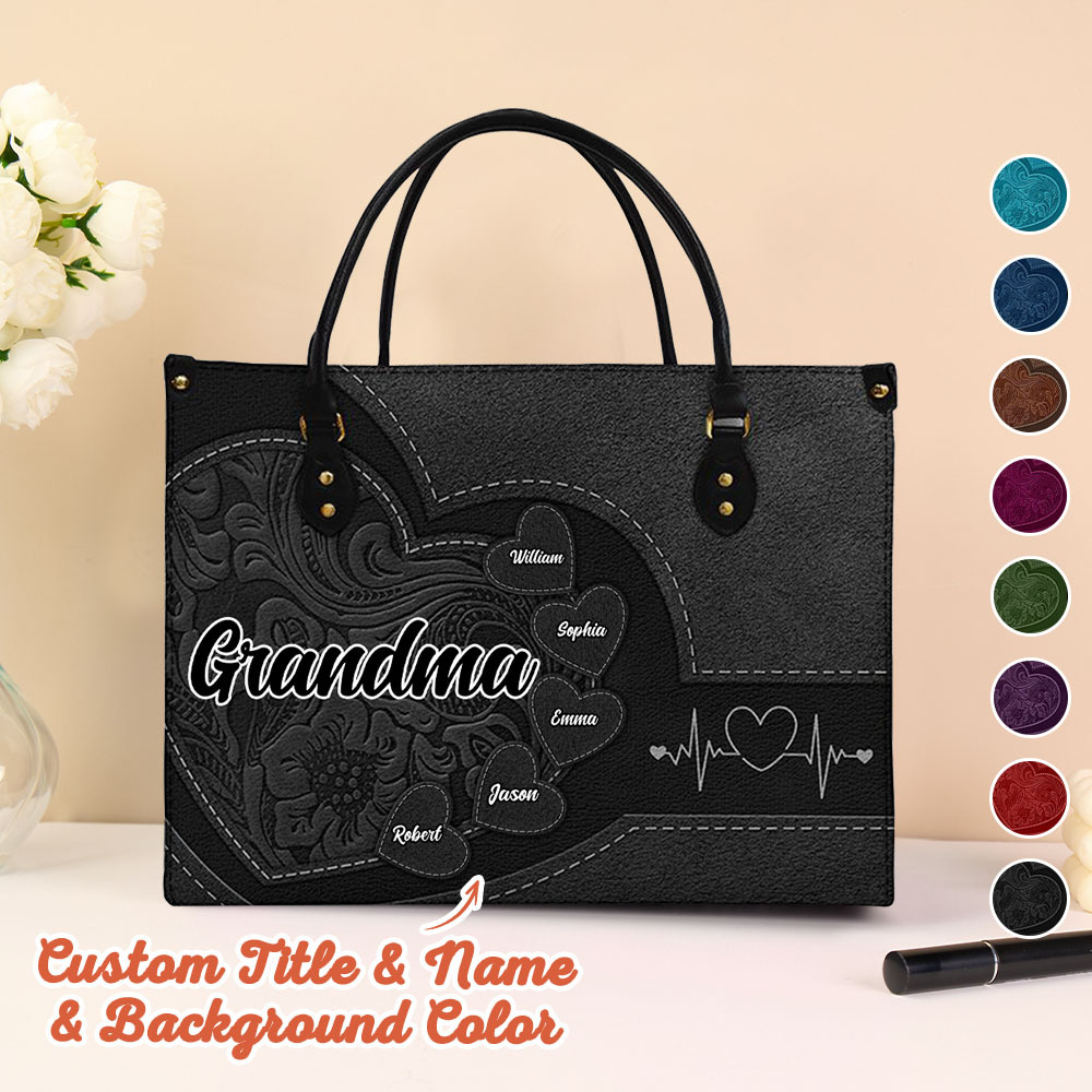 Personalised Leather Bag with Name Retro Large Tote Bag Mother's Day Gifts for Grandma Mom
