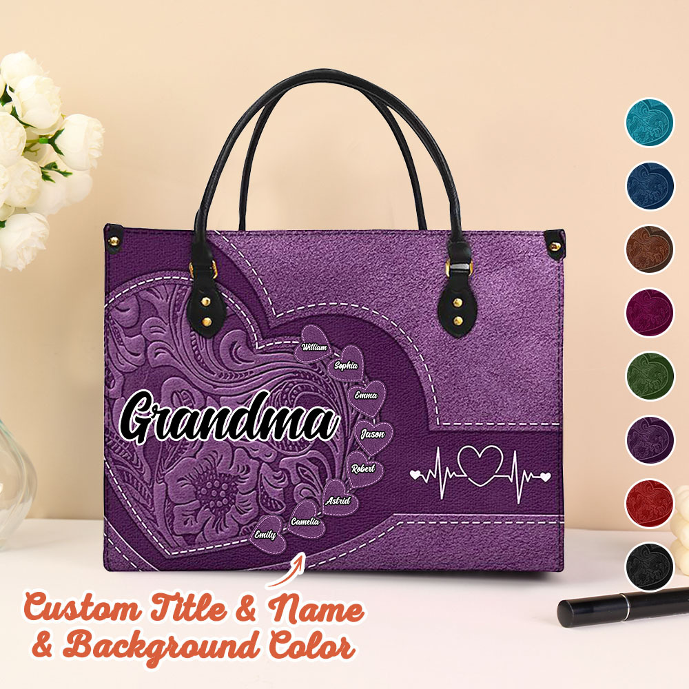 Personalised Leather Bag with Name Retro Large Tote Bag Mother's Day Gifts for Grandma Mom