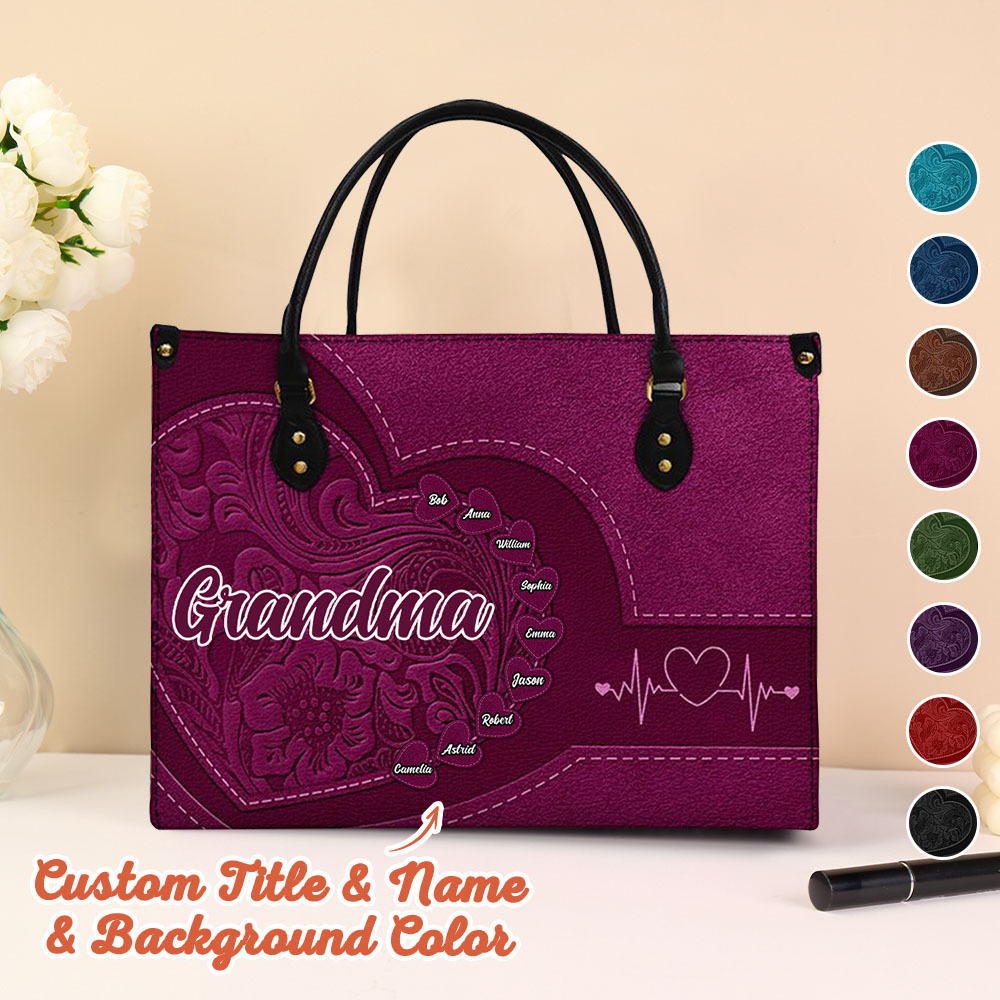 Personalised Leather Bag with Name Retro Large Tote Bag Mother's Day Gifts for Grandma Mom
