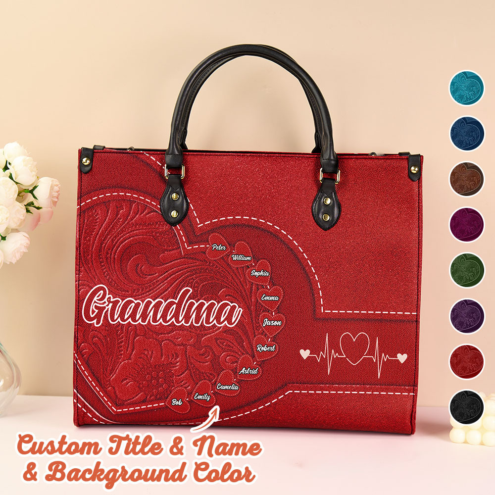 Personalised Leather Bag with Name Retro Large Tote Bag Mother's Day Gifts for Grandma Mom