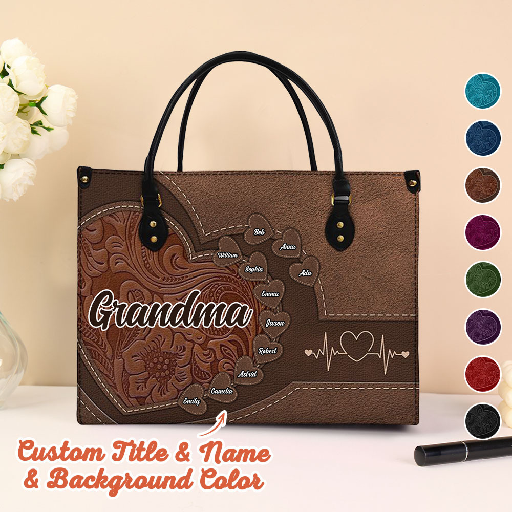 Personalised Leather Bag with Name Retro Large Tote Bag Mother's Day Gifts for Grandma Mom