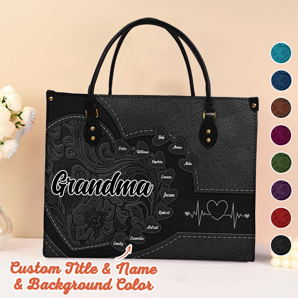 Personalised Leather Bag with Name Retro Large Tote Bag Mother's Day Gifts for Grandma Mom