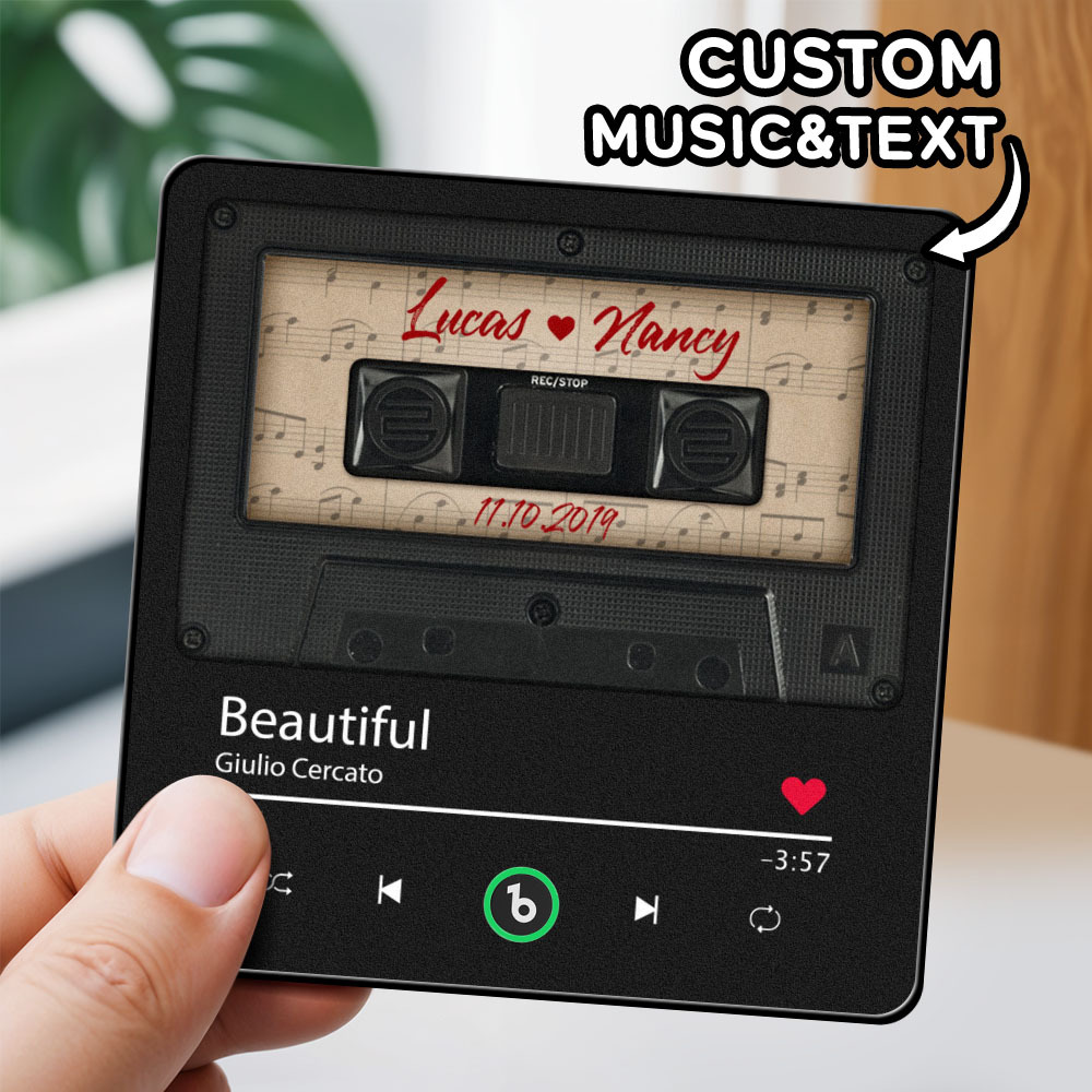 Custom Music Fridge Magnet Retro Black Cassette Tape Music Fridge Magnet New 4.0 Upgrade Music Wall Photo Sticker Music Movement That Can Be Played Gift for Couple - 