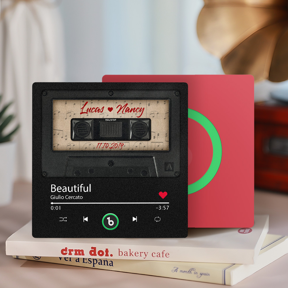 Custom Music Fridge Magnet Retro Black Cassette Tape Music Fridge Magnet New 4.0 Upgrade Music Wall Photo Sticker Music Movement That Can Be Played Gift for Couple - 