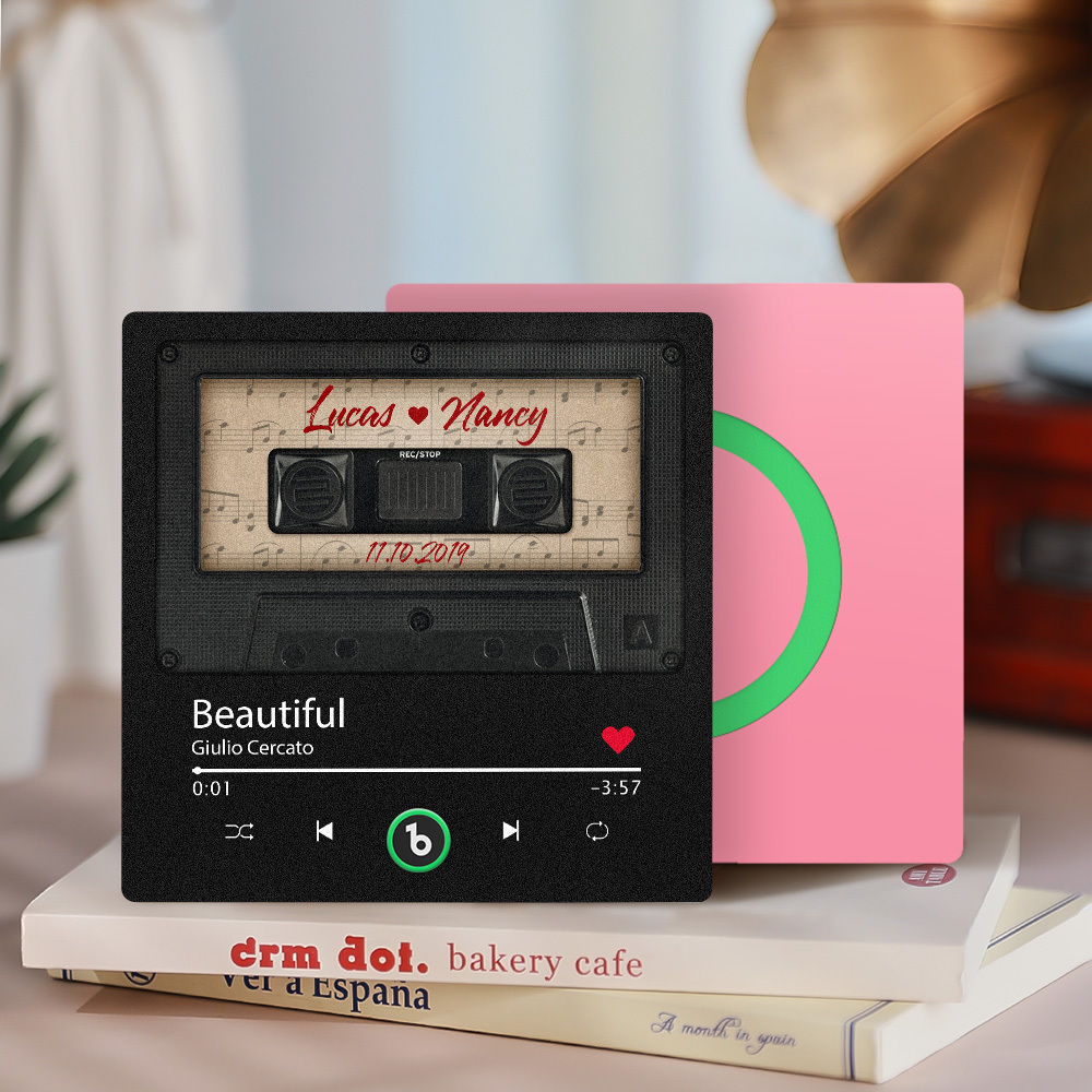 Custom Music Fridge Magnet Retro Black Cassette Tape Music Fridge Magnet New 4.0 Upgrade Music Wall Photo Sticker Music Movement That Can Be Played Gift for Couple - 