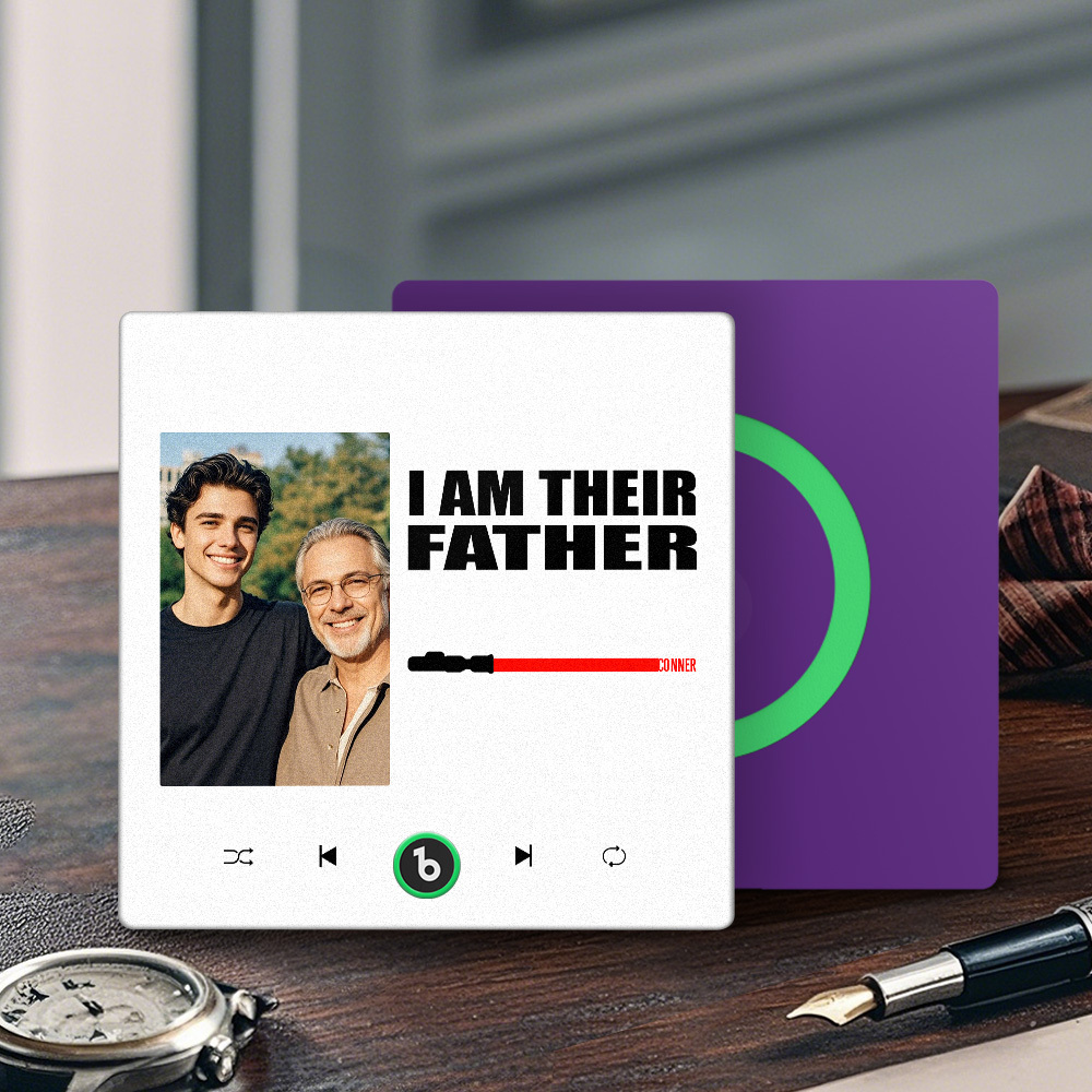 Custom Music Fridge Magnet New 4.0 Upgrade Colorful Frame Light Saber I Am Their Father Personalized Photo Album Fridge Magnet Music Father's Day Gifts - 